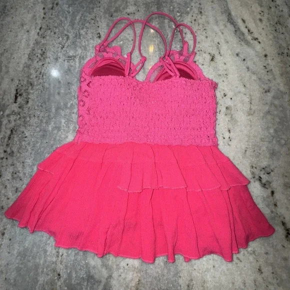 Zenana Tank Top Medium Hot Pink Cami Baby Doll Lace Y2K Cropped - Picture 6 of 6